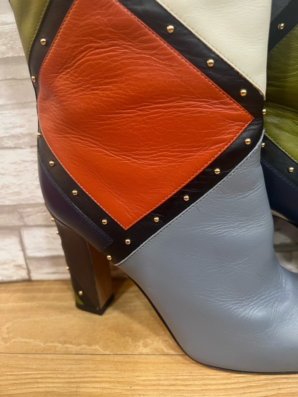 Valentino Garavani Multicolor Patchwork Leather Knee Boots - Picture 8 of 16